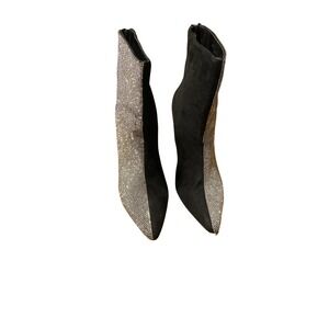 Sergio Todzi Rhinestone Suede Ankle Boots Black Silver Pointed Toe Size 40